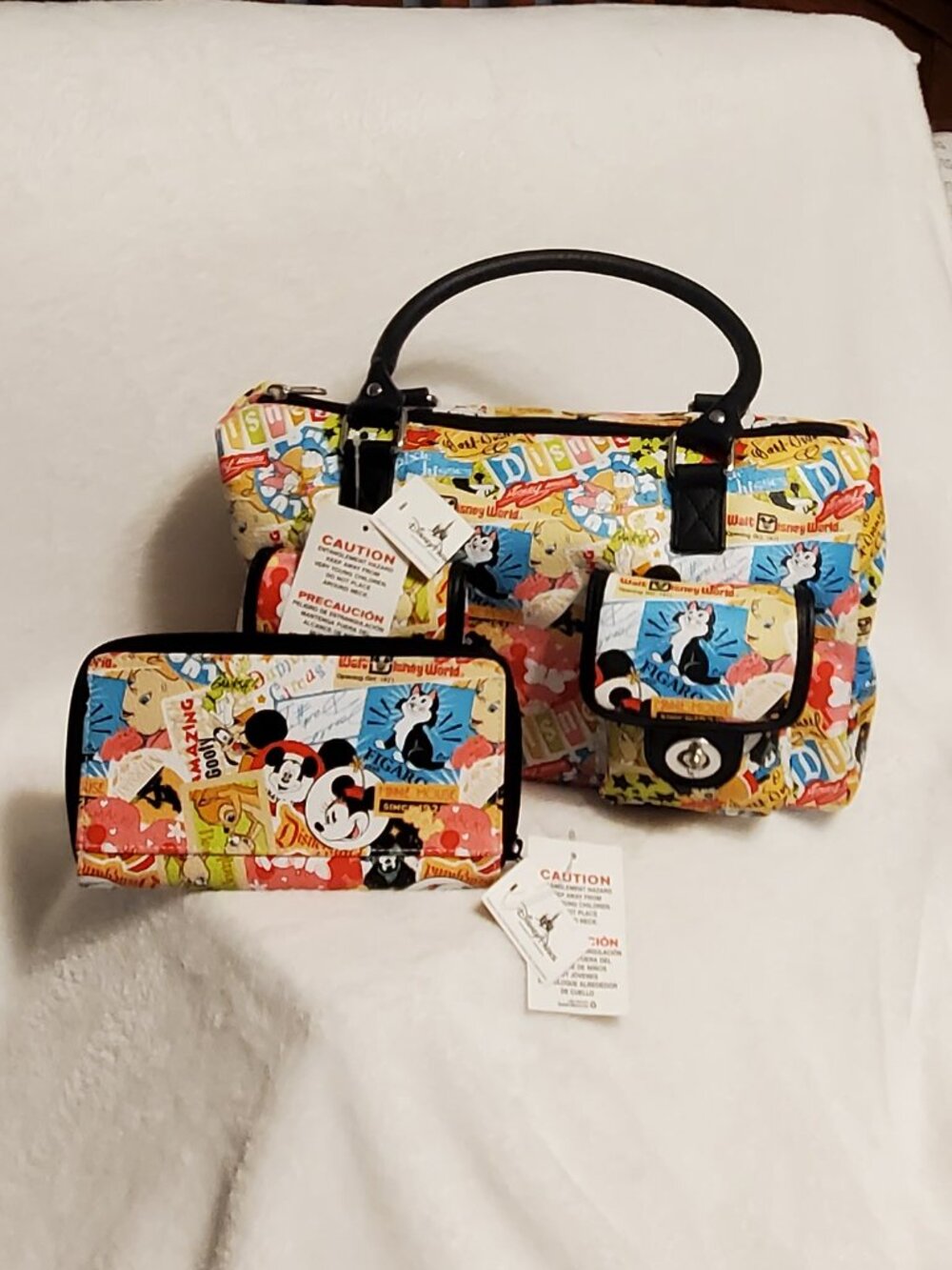 NWT! SET Disney Parks Collage Satchel & Wallet ! Classic -Retro New W/tags!!